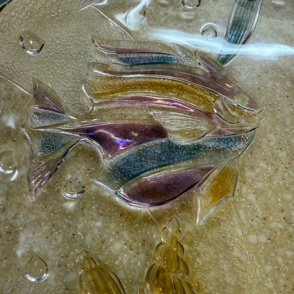 Mikasa Vintage Tropical Key Largo Glass Plate Fish Design 15 inch Blue and Gold
